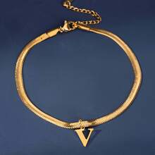 1件时尚简约18K镀金不锈钢26字母吊坠脚链，搭配蛇骨链，适合女性日常佩戴 - 金色 - 查看 9