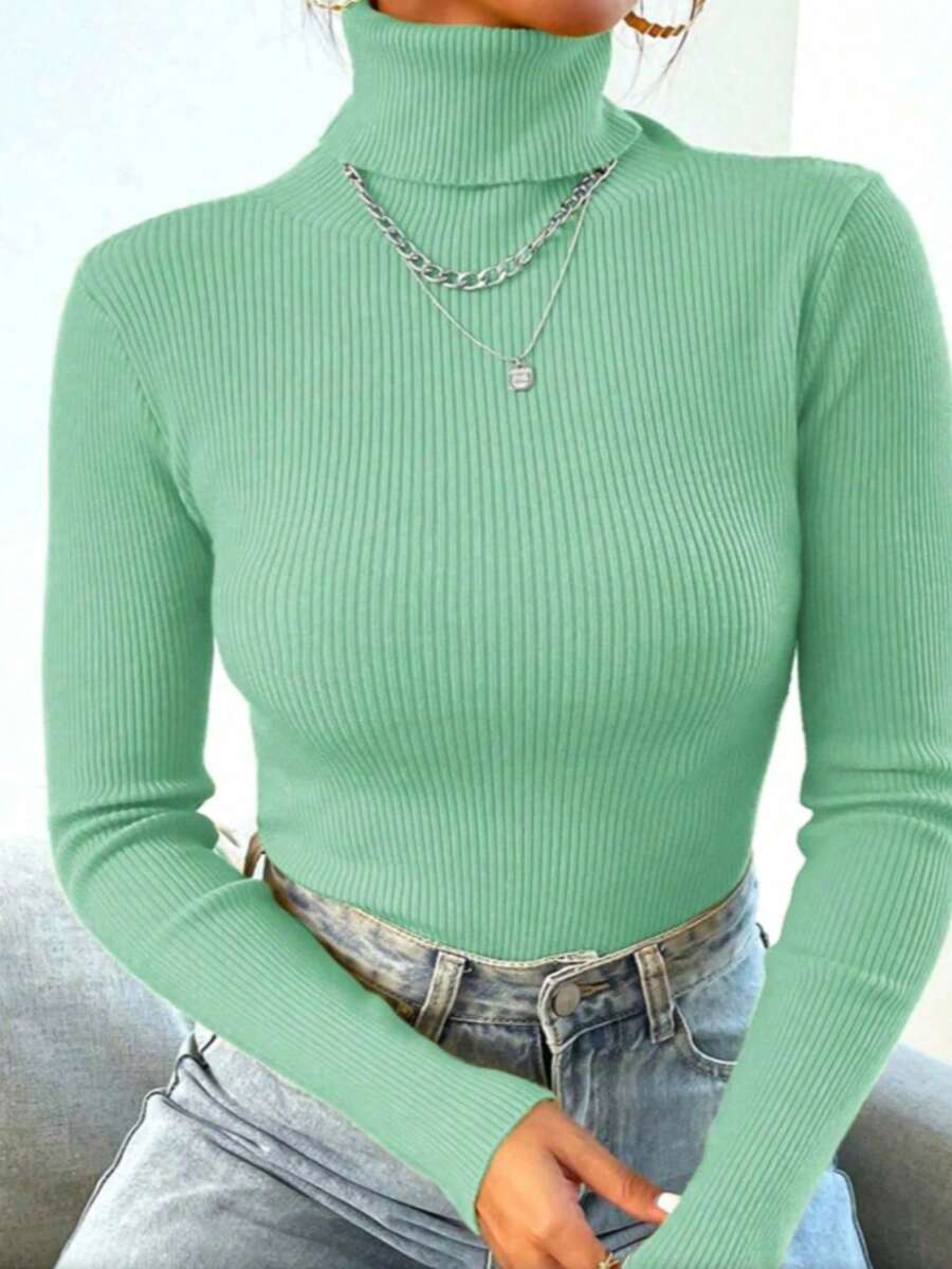 Women's Knitted Turtleneck Sweater, Basic Wool, Fashion, Super Eenvio!!! - Mint Green - View 1