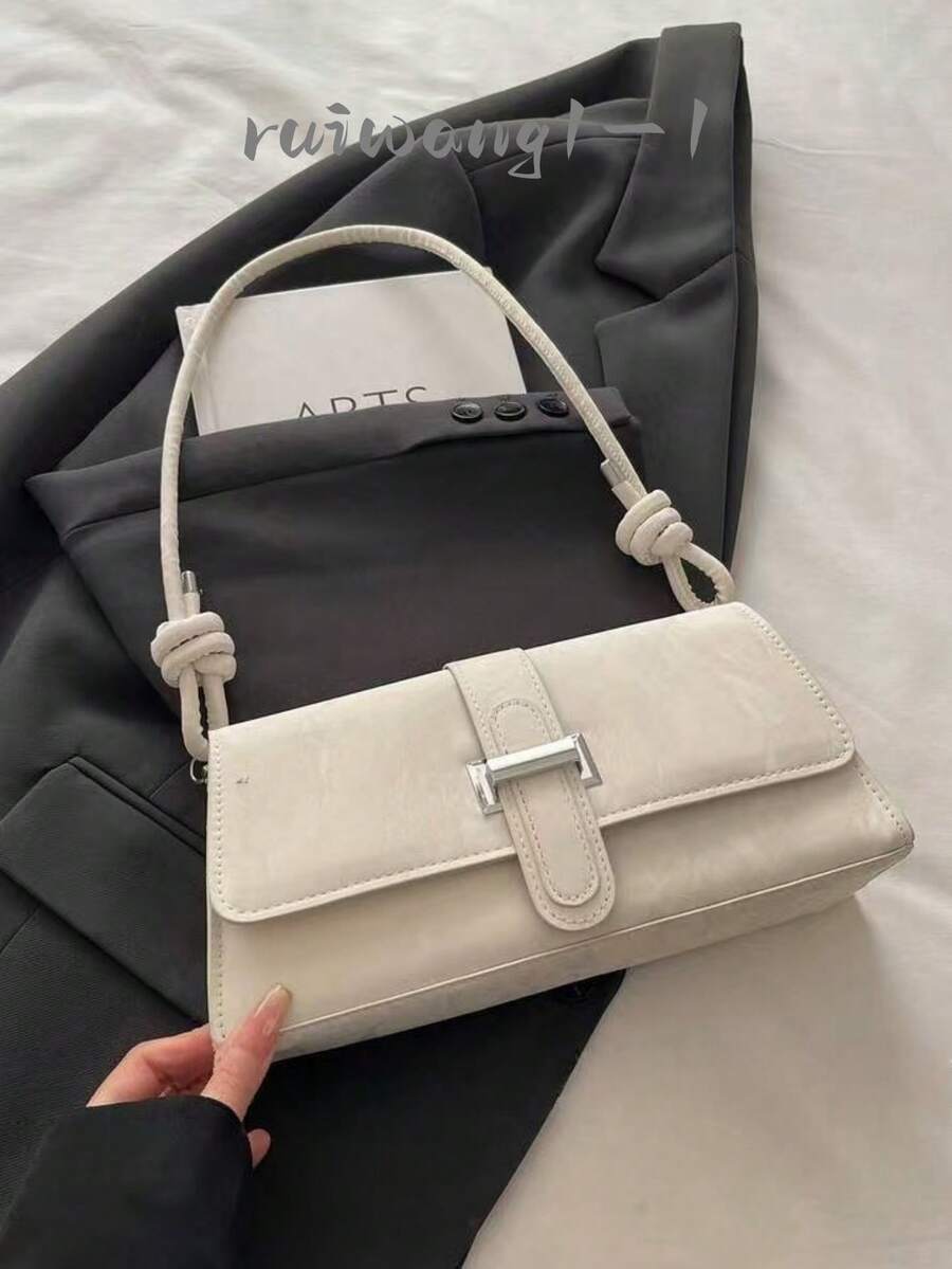 新款时尚金属装饰手提单肩包，适合派对、郊游、度假、购物和日常使用，可存放硬币、手机，也适合作为办公室女士、大学生和职业女性的工作包，优雅女士包。 - 白色 - 查看 1