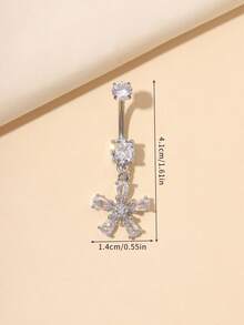 1 pieza Anillo de ombligo de titanio con diseño de copo de nieve a la moda, apto para uso diario - Plateado - Ver 3