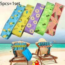 5pcs/10pcs Vibrant Tropical Print Beach Chair Towel Set - Lightweight, Portable, With Elastic Band For Secure Fit - Suitable For Swimming Pool, Beach Accessories, Decorative Items - Multicolor - View 11