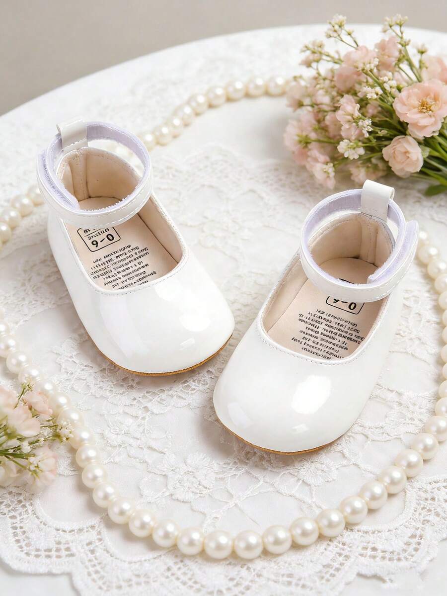 婴儿/幼儿女童玛丽珍平底鞋 - 新生儿学步前软橡胶底公主婚礼白色鞋