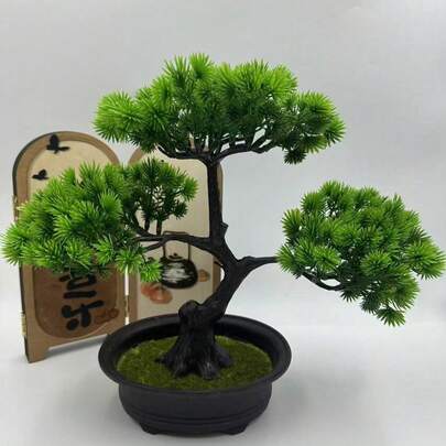 1 pieza Árbol de pino artificial elegante de 45cm/17.72 pulgadas, bonsái de escritorio, fácil de mantener, realista, regalo perfecto para amantes de las plantas, adecuado para espacios pequeños, hogar, oficina, escritorio, decoración del hogar, decoración navideña, decoración de habitación