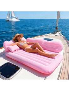 High-Value Comfortable Inflatable Car Bed, Car Accessory With Soft And Skin-Friendly Flocking And Foldable Design, Suitable For Camping, Beach Trips, Outdoor Picnics, Road Trips, As A Pool Inflatable Bed And Party Inflatable Bed - 粉色 - 查看 7