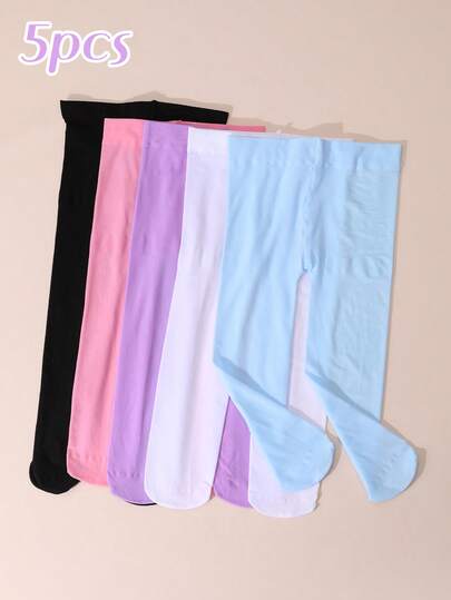 5pcs Women's Minimalist Comfortable Stirrup Tights, Dance Stockings