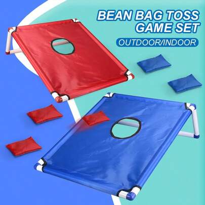 Juego de lanzamiento de arena, portátil y plegable con bolsas de frijoles rojas y azules, para uso en exteriores resistente a todo clima, montaje DIY para fiestas familiares y campamentos en el patio trasero, kit de lanzamiento sin necesidad de equipos
