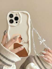 2D 区域文化灯饰图案软壳保护套，饰有美丽女性图案，适合斋月、情人节等节日，兼容 11/12/13/14/15 Pro Max、Galaxy A04/A05/A13/A14/A15/A24/A25/A35/A54/A55/S23/S24，附赠白色珍珠蝴蝶结挂绳。 - 白色 - 查看 3