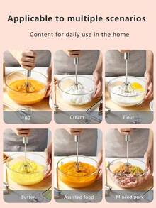 1个不锈钢半自动打蛋器，奶油搅拌器，家用半自动旋转打蛋器，按压旋转式搅拌器，不锈钢自动旋转奶油搅拌器，厨房轻松搅拌打蛋器 - 彩色 - 查看 11