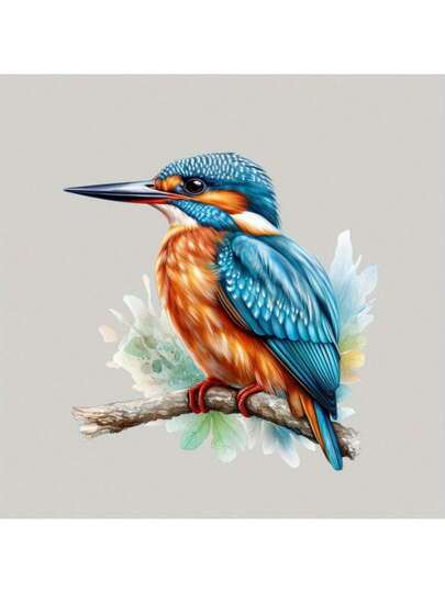 1pc/2pcs/3pcs Kingfisher Perched On Branch Heat Transfer Sticker, Suitable For DIY T-Shirts, Jeans, Pillows, Backpacks, Hats And Sofa Covers, Waterproof, Fade-Resistant, Durable, Washable Plastic Sticker, Funny Pattern, Textile Decoration, Clothing Embellishment, Crafts Hobby