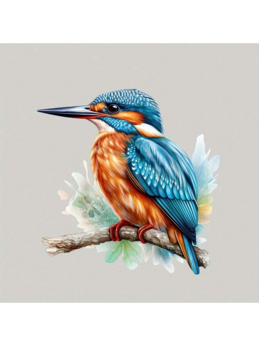 1pc/2pcs/3pcs Kingfisher Perched On Branch Heat Transfer Sticker, Suitable For DIY T-Shirts, Jeans, Pillows, Backpacks, Hats And Sofa Covers, Waterproof, Fade-Resistant, Durable, Washable Plastic Sticker, Funny Pattern, Textile Decoration, Clothing Embellishment, Craft Hobby - L - View 1