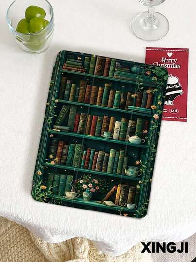 1pc Green Plant Magic Mystery, Bookshelf Pattern Tablet Protective Case, Compatible With 10.2" 10th/ (A16) 11" 11th 2025, Pro 11" 2021/2020, Galaxy Tab A8 10.5" 2022, Matepad 10.4/Tab, , With Pencil Slot, Anti-Drop, Tablet Stand Case, Support Auto Sleep/Wake