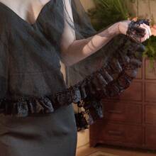 1pc Black Short Bridal Shawl Capelet, Delicate Lace Trim, Elegant Dark Style Shawl, Valentine's Day Party Wedding Bridal Accessory - Multicolor - View 5