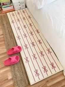 1pc Exclusive Custom-Made Floral Print Faux Cashmere Rug, Soft Plush Material, Bow Stripe Rug, Bowknot Rug, Fresh Style, Girly Rug, Living Room Rug, Bedroom Rug, Entryway Rug, Kitchen Rug, Bathroom Rug, Gaming Room Rug, Study Rug - Multicolor - View 5