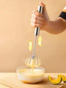 1个不锈钢半自动打蛋器，奶油搅拌器，家用半自动旋转打蛋器，按压旋转式搅拌器，不锈钢自动旋转奶油搅拌器，厨房轻松搅拌打蛋器 - 彩色 - 查看 3