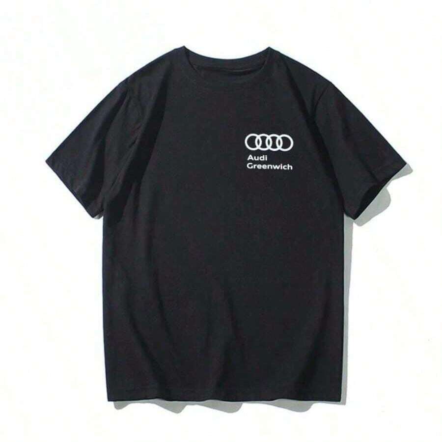 Summer Retro AUDI Audi Racing Motorcycle Tee Printed T-Shirt Summer Men's And Women's Same High-Quality Casual Short-Sleeved Top - màu đen - Xem 1