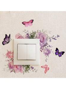 Floral & Butterfly Switch Stickers, Mini Garden Theme, PVC Outlet Decor, Self-Adhesive Charming Wall Decor, Suitable For Living Room Outlet Set, Bedroom Light Switch, Entrance Sensor Panel, Hotel Bedside Control, Office Power Socket, Self-Adhesive Mini Eden Art - Flower and Butterfly Switch Stickers - View 4