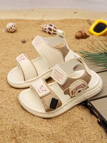 1 Pair Unisex New Design PU Hook And Loop Flat Cute Sandals, Soft Sole Non-Slip Baby Beach Shoes, Suitable For Summer - Beige - View 5