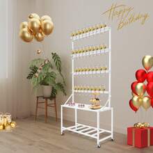 4-Tier White Champagne Display Stand, Steel & Board Material, 110.23Lbs Total Load, Holds 40 Cups, 4 Noise-Reduced Wheels (2 Lockable) For Wedding Engagement Party - View 3