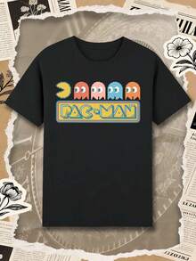 Arcade Retro Graphic Cotton T-Shirt, High Quality Fabric, Statement Print, Street Hip-Hop, Breathable - Black - View 1