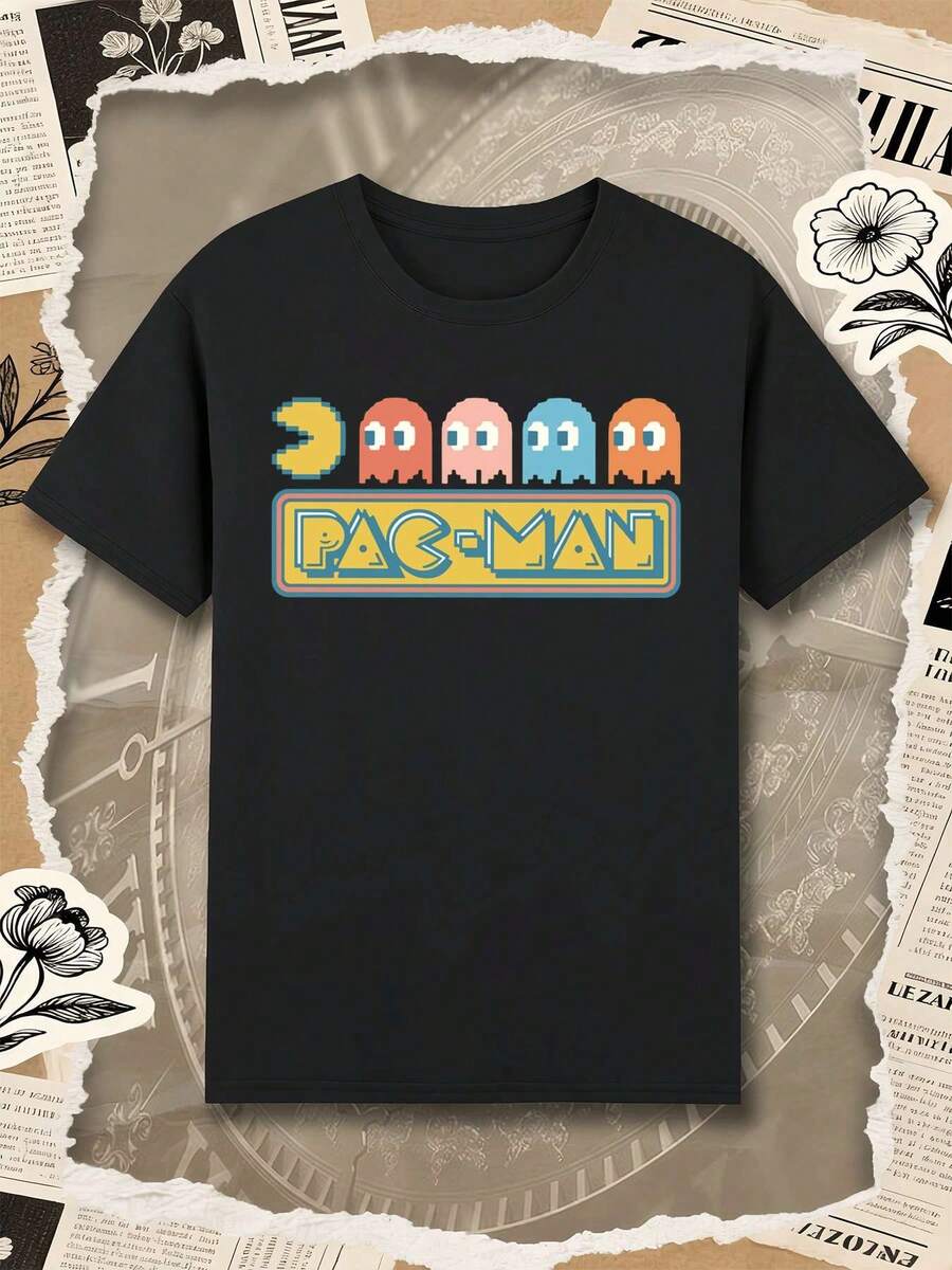 Arcade Retro Graphic Cotton T-Shirt, High Quality Fabric, Statement Print, Street Hip-Hop, Breathable - Black - View 1