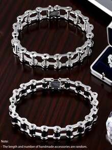 1pc Fashionable Silver Bicycle Stainless Steel Bracelet, Suitable For Men's Casual, Party, Holiday, Travel Wear - Silver - View 1