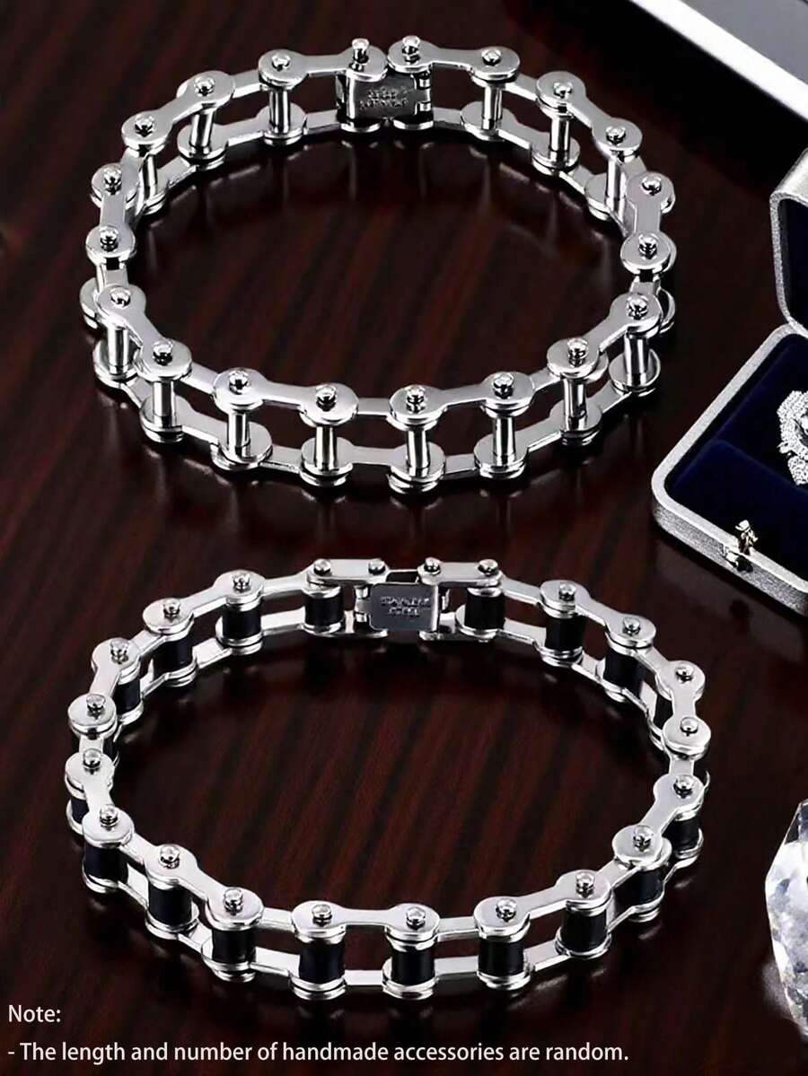1pc Fashionable Silver Bicycle Stainless Steel Bracelet, Suitable For Men's Casual, Party, Holiday, Travel Wear - Silver - View 1