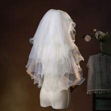 Velo de novia de 4 niveles, elegante tocado con peine, con perlas, mariposas de cristal y brillos de moda y esponjoso - Blanco - Ver 8