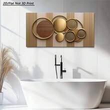 1pc Golden Circles And Wood Texture Large Canvas Wall Art,2D Flat Art Print,Horizontal Wall Art Paintings Ready To Hang, Modern Style Artwork Decor For Office And Christmas,24x48in,Thick Wooden Frame,Hi-Density Print,Bedroom Art Piece | Modern Wall Art | Textured Canvas - 二維平面藝術印刷品 - 查看 8