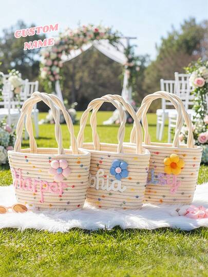 Bolsa de regalo personalizada para niña de las flores, cesta personalizada para niña de las flores, bolso para niños de boda, regalo para niña de las flores, regalo de boda creativo