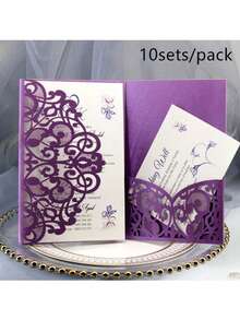 10pcs/Pack Wedding Party Invitations (With Envelopes And 2 Blank Inner Cards), Laser Cut Engagement Invite, Elegant Premium Business Greeting Cards For Holiday, Birthday,Christmas - Multicolor - View 45