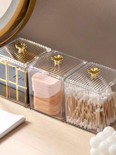 1pc High Clarity Clear Acrylic Makeup Organizer With Seal Lid Dust Proof Waterproof Stackable Cosmetic Storage Vanity Countertop Organizer For Lipsticks Hair Ties Beauty Tools Skincare Jewelry Ideal For Bathroom Dorm Apartment RV Rental Home Housewarming Valentine's Day Mother's Day Christmas Birthday Gift For Women Makeup Lovers Daily Use