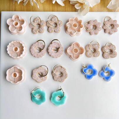 Spring Series Floral Clay Cutters, Love & Romance Themed Flower Polymer Clay Cutters For Earrings, Brooches, Pendants, High Precision Polymer Clay Or Ceramic Molds