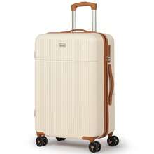 24 Inch Medium Suitcase ABS Hard Shell Lightweight Small Trolley Travel Cabin Luggage With 4 Double Spinner Wheels TSA Lock-Beige - White - View 12