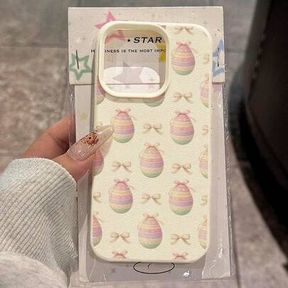 Easter 1pc TPU Material Cute Pastel Bowknot & Egg Pattern Phone Case Suitable For IPhone 17 Pro Max/17/16 Pro Max/15/13/12/11, S20 FE/A15/S24/A55, Note 11/Note 12/Note 13 Pro, Full Coverage Anti-Drop Soft Protective Phone Cover