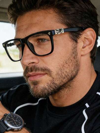 1 Pair Men's Square Black Frame Transparent Glasses, Minimalist Design, Fashionable And Portable, Face-Flattering, Suitable For Daily Decoration, Reading, Gaming, Computer Use, Back To School, Unisex, Can Be Worn With Prescription Lenses