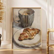 1pc Canvas Wall Art, Framed Wall Decor, Blue Striped Mug And Croissant Art, Vintage Cafe Painting, Coffee And Croissant Art, Kitchen Poster, French Vintage Print, Cafe Wall Art, Italian Kitchen Decor, Breakfast Poster Aesthetic, Modern Home Decor, Room Decor Aesthetic, Dorm Decor, Bedroom Decor, Living Room Decor, Bathroom Decor, Kitchen Decor, Dining Room Decor, Office Decor, College Style Art, Apartment Decor, Holiday Gift - Coffee - View 10