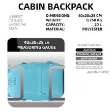 瑞安航空可扩展登机旅行背包，尺寸 40x25x20-25 厘米，带鞋仓，防水休闲背包，可装 14 英寸笔记本电脑 - 蓝色/米色/黑色/粉色/绿色/紫色/军绿色 - 藍色 - 查看 2