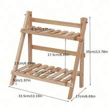 1pc Vintage Wooden Desktop Storage Rack/Display Shelf - Dual-Layer Storage Rack, Multifunctional Foldable Design, Suitable For Home Decor, Multi-Layer Desktop Storage, Office Flower Rack, Home Storage & Display Of Bracelets, Earrings, Office Accessories, Plant & Spice Display - Wooden Surface, Trapezoid Design, Space-Saving, Easy Assembly - Apricot - View 4