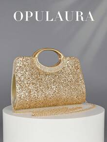 OpulAura Women's Fashion Sparkling Crystal Rhinestone Evening Clutch Purse, Luxury Glitter Cocktail Party Handbag, Suitable For Formal Gown, Party, Birthday, Wedding, Perfectly Matching With Bridal Party, Clutch Bag For Wedding, Party Bags,Perfect For Party Wedding Prom Dinner/Banquet Matching With Holiday Party Dress Evening Dress & Sequin Dress , New Year ,Wedding - 金色 - 查看 2