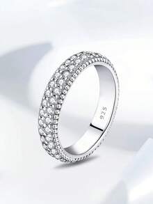 1Pc 925 Sterling Silver Three Rows Of Full Diamonds With Serrated Edges Rings For Women Fit Earring Fine Engagement Jewelry Fashionable And Exquisite Shiny Crystal Earrings Fine Jewelry - Silver - View 54