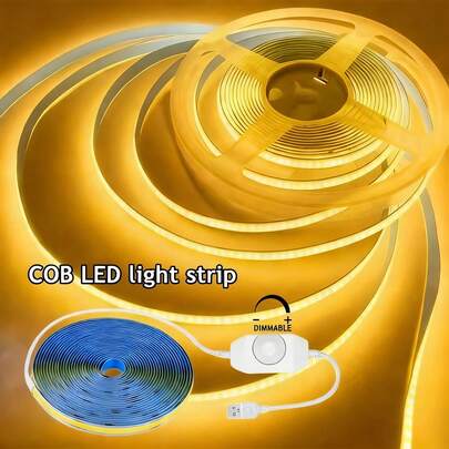 1pc USB 5V COB Bendable LED Strip, Flexible COB Adhesive Strip Light, Dimmable, Used For Room TV Mirror Backlight Cabinet Adhesive Light, TV Backlight Lighting, Home Decoration, Bedroom, Kitchen, Home Lighting Decoration LED Strip
