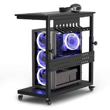 LIZHOUMIL Adjustable Computer Tower Stand With Wheels Rolling CPU Holder Cart 2 Tier Under Desk Mobile PC Stand With Cable Management Rack Professional Office Home Desktop Tower Holder 22 To 34 Inch Length - Black - Four Parts - View 1