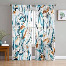 2件套现代艺术装饰薄纱窗帘，半遮光窗帘，适用于客厅、卧室，夏季轻薄窗帘 - 彩色 - 查看 10