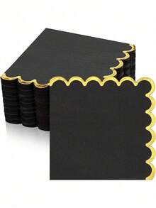 20张金色箔边波浪形鸡尾酒餐巾纸，一次性纸巾，适用于晚餐、婚礼、生日派对、新娘送礼会、节日派对、餐厅、酒吧、野餐、返校季、情人节等场合。 - 查看 3