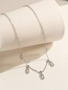 1pc Silver-Tone Necklace, Versatile Copper Cubic Zirconia Necklace, Suitable For Dates, Parties, Gifts, Daily Wear - Silver - View 3