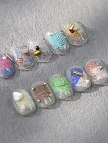 1片装多巴胺格纹浮雕彩色格纹美甲贴纸，5D活力现代美甲贴纸，女士及女孩自粘美甲装饰 - 彩色 - 查看 5