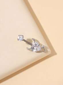 1件时尚钛金心形肚脐环，适合日常佩戴 - 銀色 - 查看 5