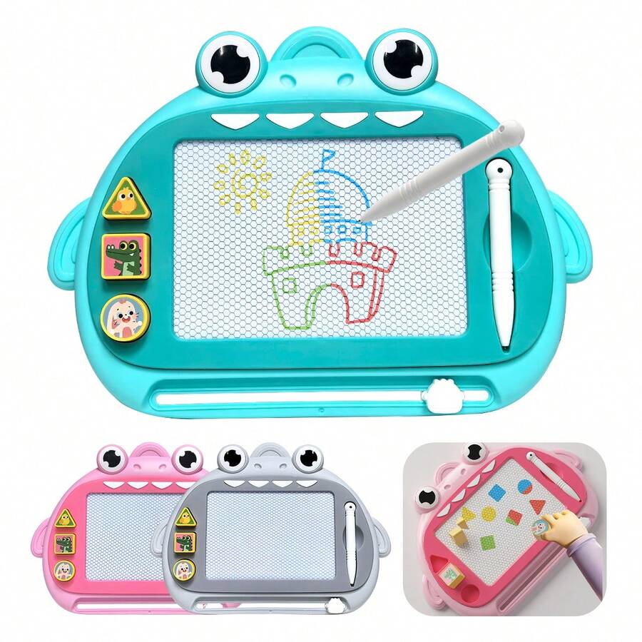 1pc Magnetic Drawing Board - Shark Themed, Colorful Erasable Magnetic Sketching Pad Toy, Learning Sketch Board, Doodle Writing Board With 3 Geometric Stamps & 1 Pen, Birthday Party/Student Gift, Back To School - Multicolor - View 1