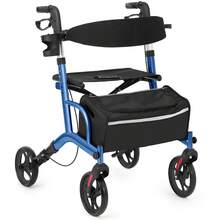 IsEasy Rollator Walker For Seniors, Lightweight Foldable Walker With Seat Supports 250lb, 8" Big Wheels For All Terrain, Dual Height Adjustment, Aluminum Walkers With 5" Ultra Backrest For Seniors, Silver - Silver - View 2