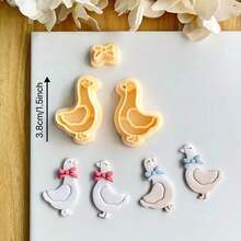 3件套可爱鹅形聚合物粘土模具，动物粘土模具，可用于DIY耳环、胸针、吊坠、陶瓷和其他工艺品 - 黃色 - 查看 6